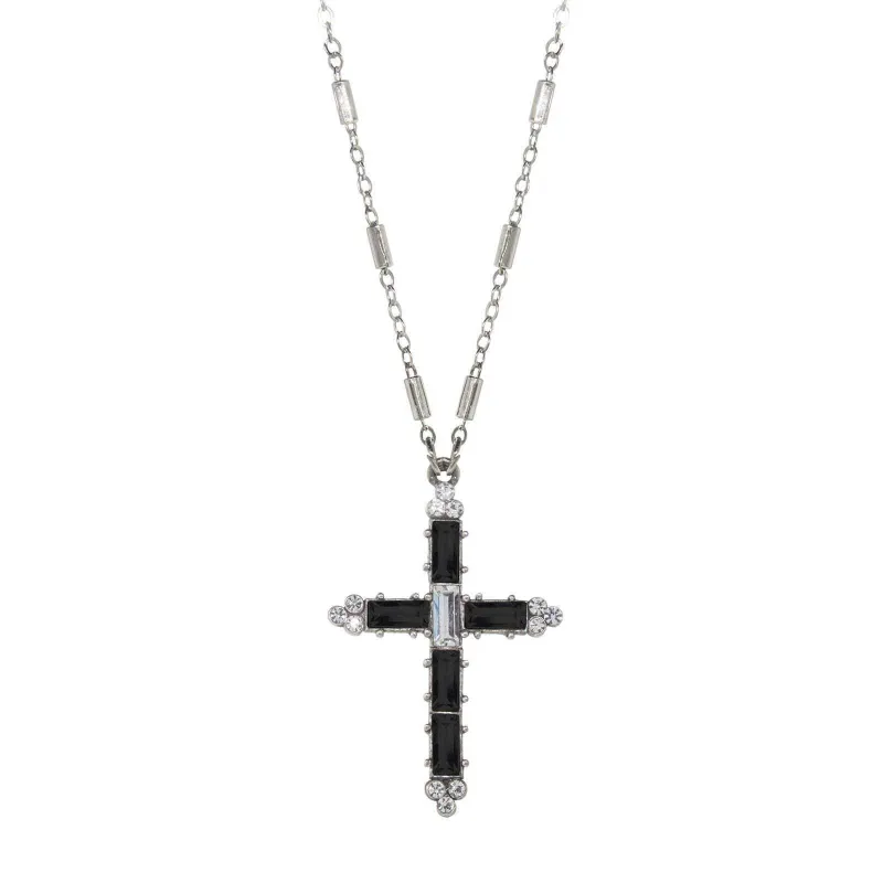 Symbols of Faith Pewter Crystal Cross Pendant Necklace 20"