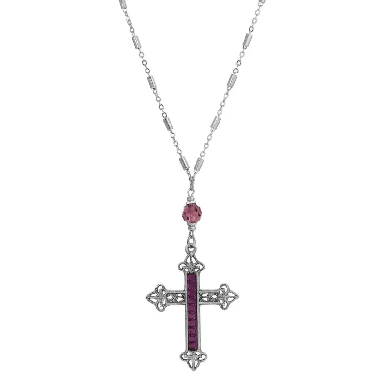 Symbol of Faith Stick Stone Filigree Cross Pendant Necklace 28"