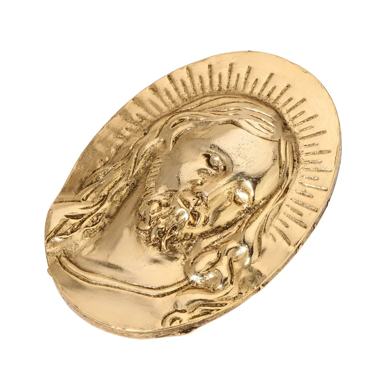Symbols of Faith Gold Oval Jesus Brooch Pin