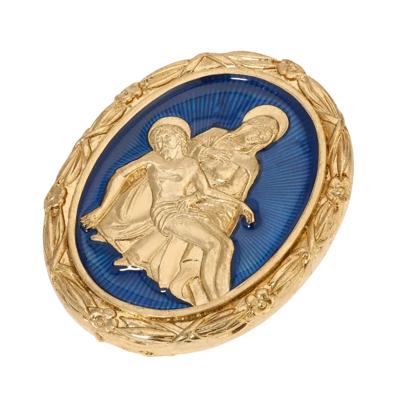 Symbols of Faith Sapphire Enamel Mary &amp; Jesus Oval Pin
