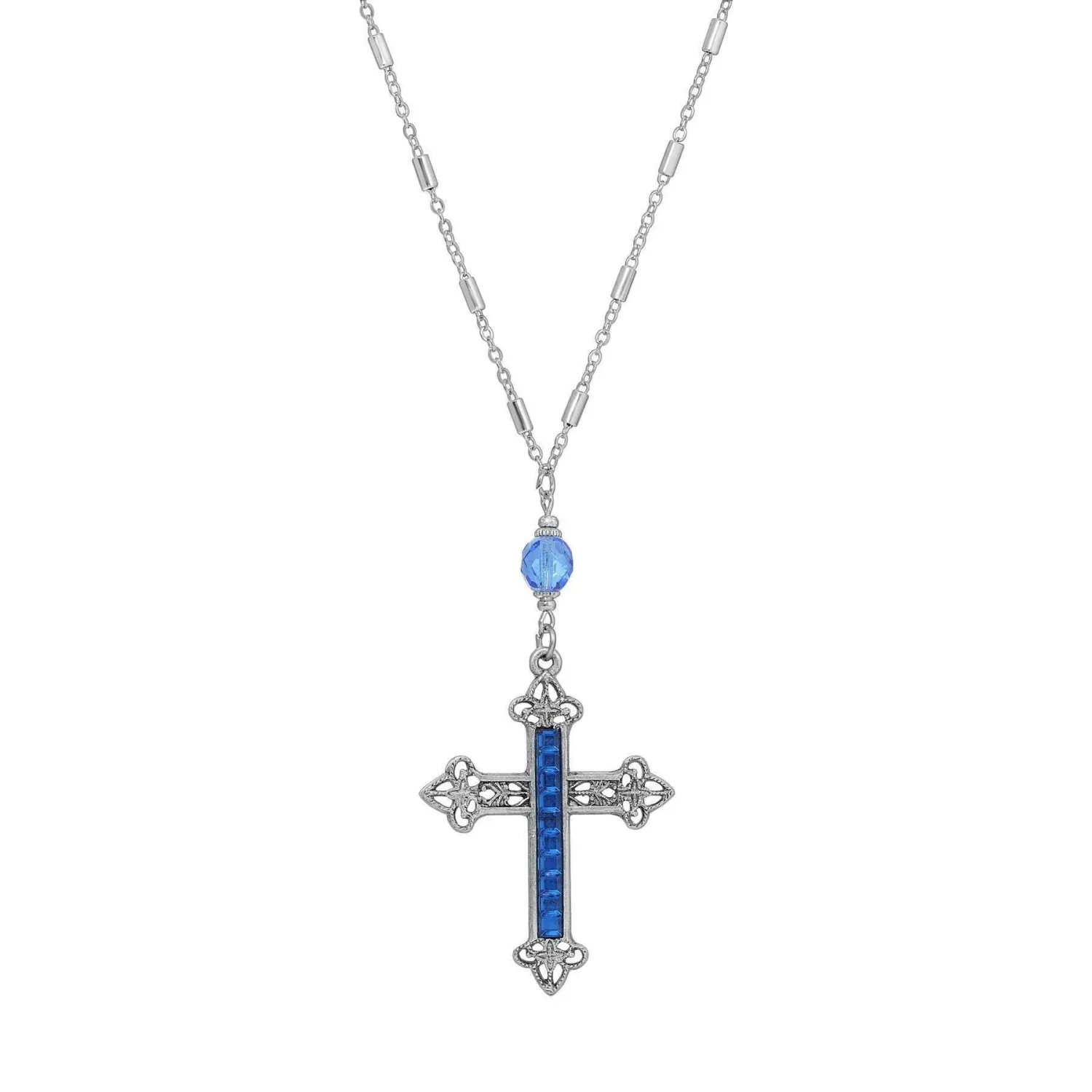 Symbols of Faith Stick Stone Filigree Cross Pendant Necklace 28"