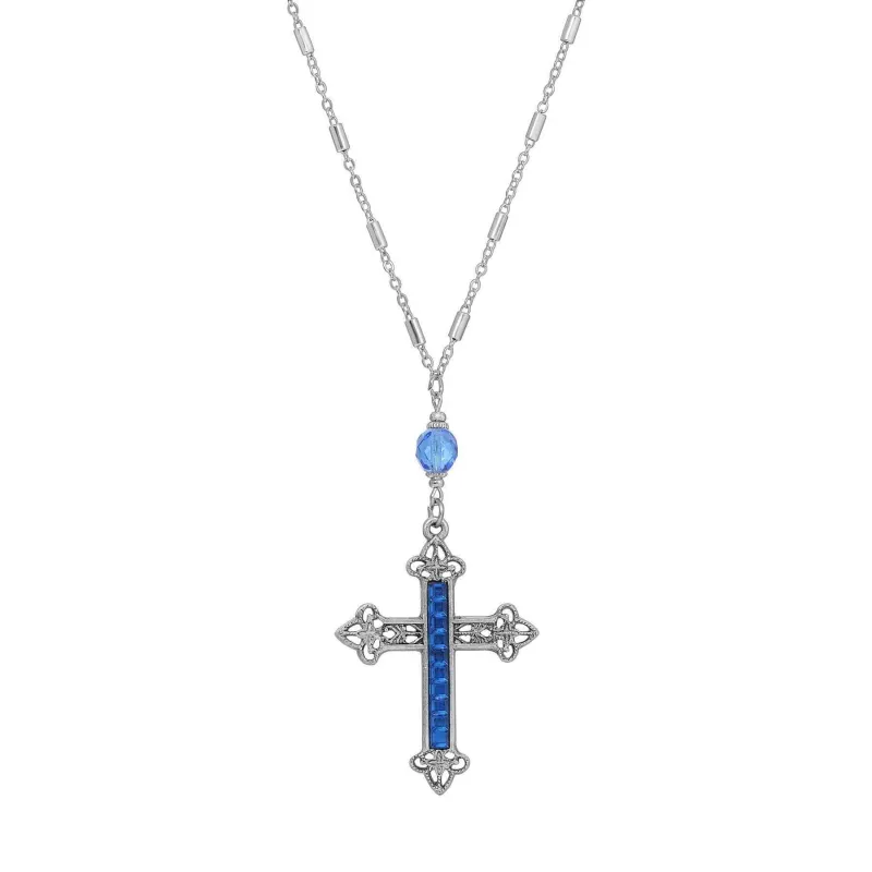Symbols of Faith Stick Stone Filigree Cross Pendant Necklace 28"