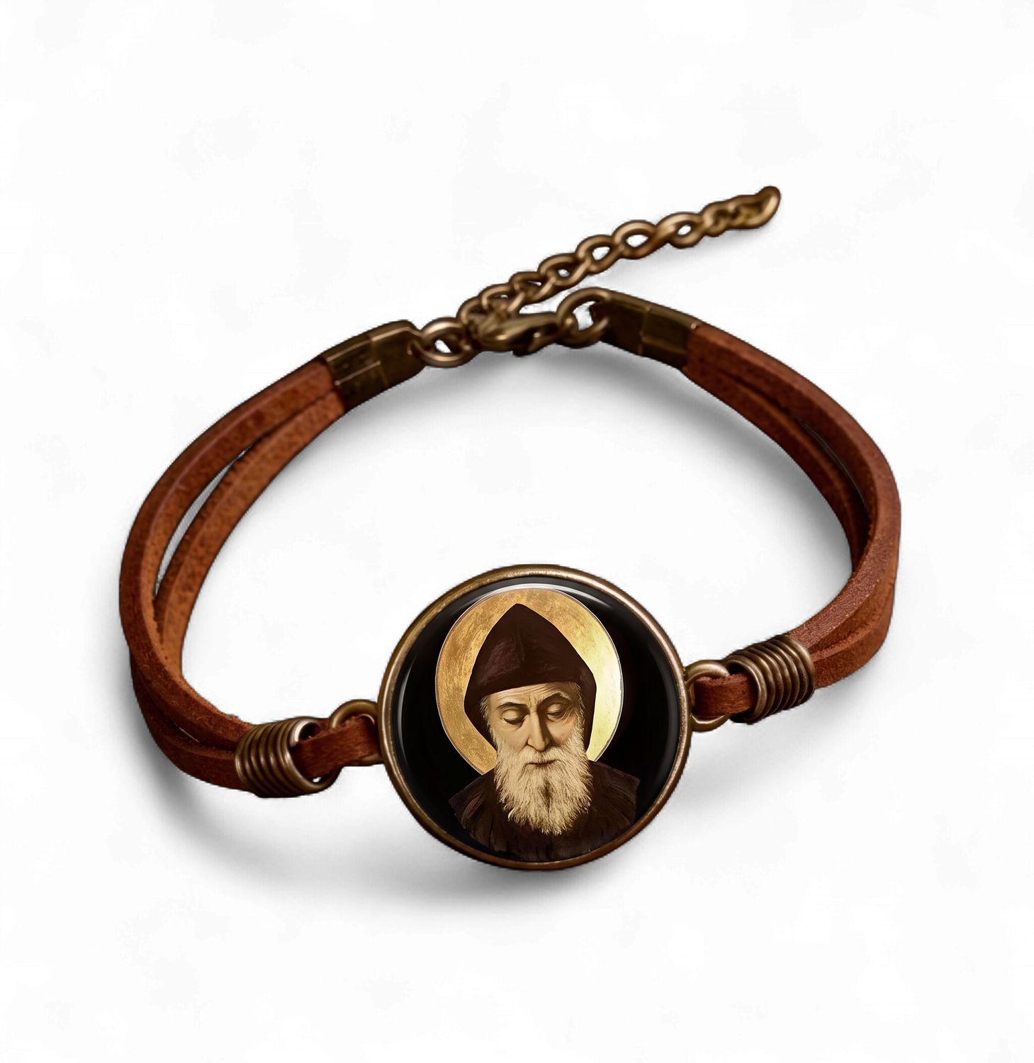 Saint Charbel Leather Cord Bracelet