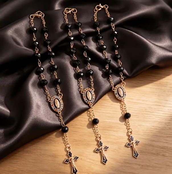 Black/Rose Gold Our Lady of Guadalupe Car Rosary