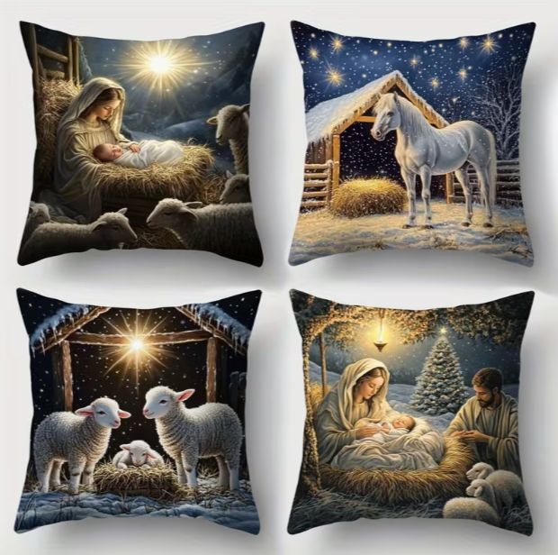 45x45cm Blue Nativity Pillow Covers Set of 4