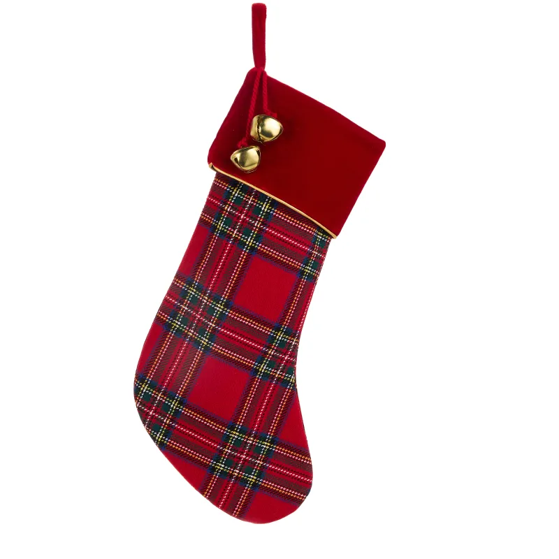 Stocking Red Plaid with Bells