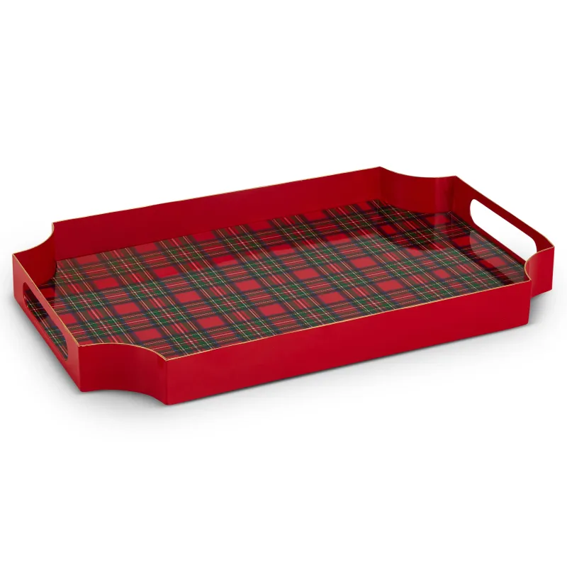 16" Plaid Tray Red Acrylic