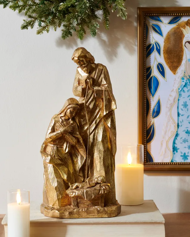 16" Gold Carved Holy Family