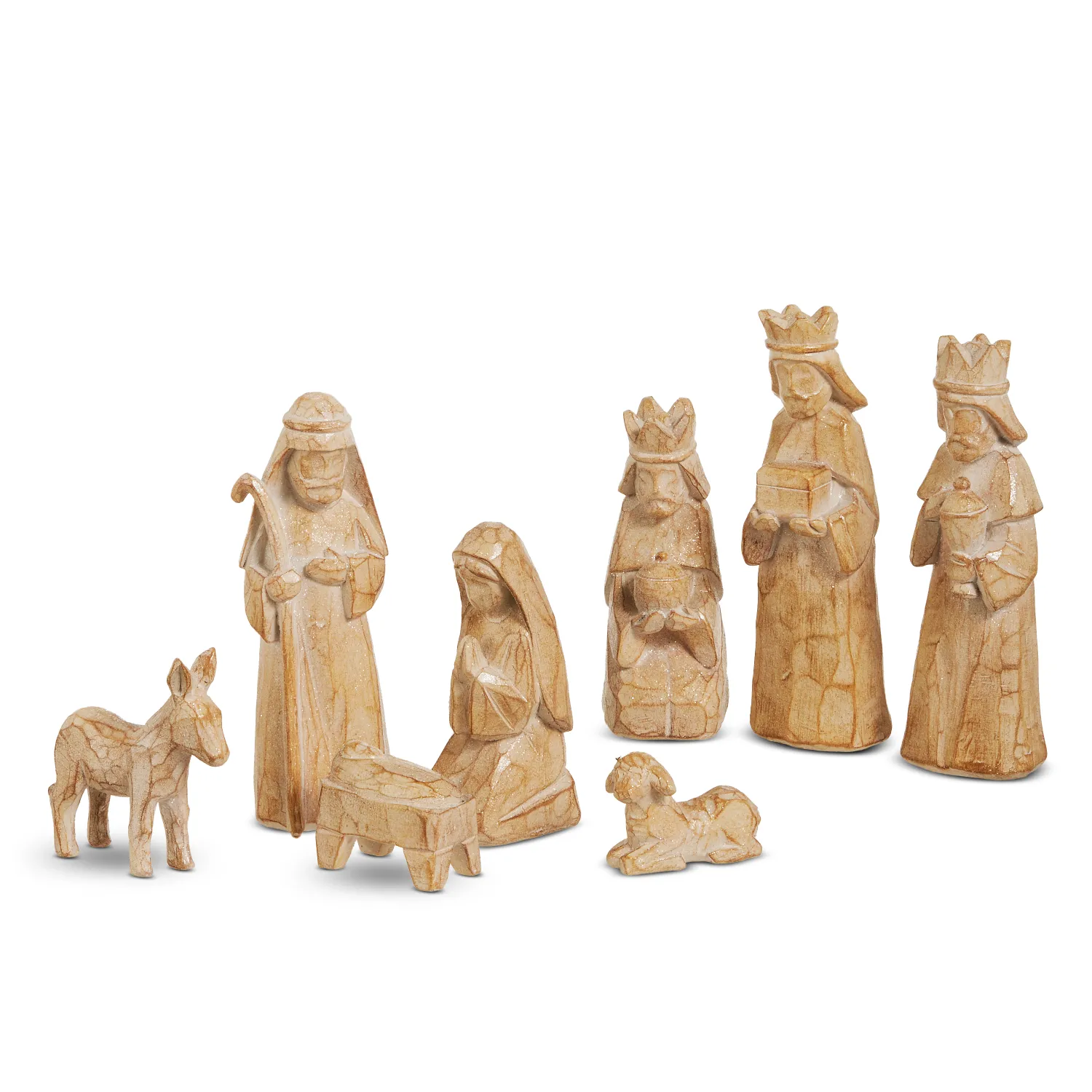 Set of 8 7" Nativity Carved
