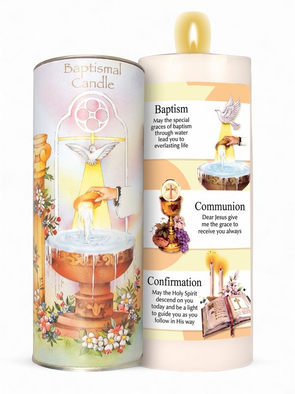 Baptism Pillar Candle in a Tin