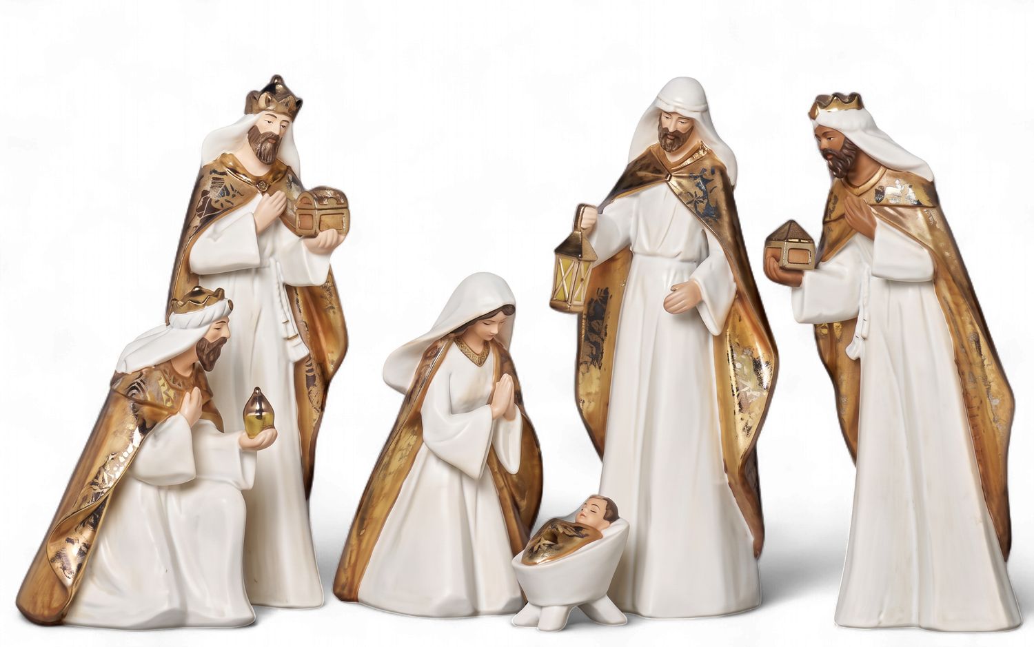 30.5cm/12" Nativity Gold &amp; White Set (S/6)