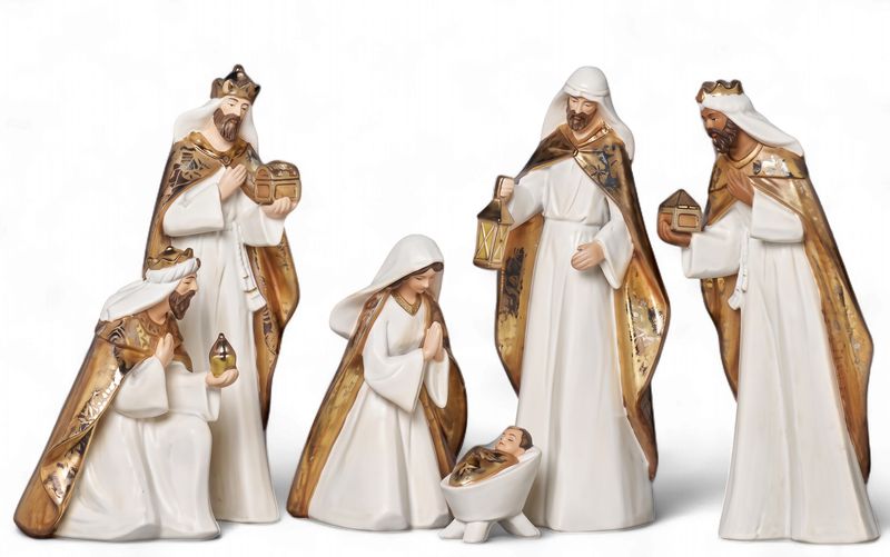 30.5cm/12" Nativity Gold &amp; White Set (S/6)