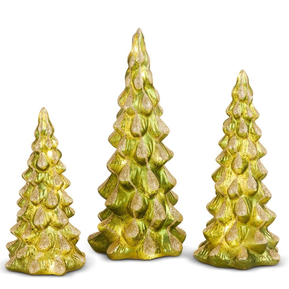30cm/12" Lighted Green Snowy Trees (S/3)