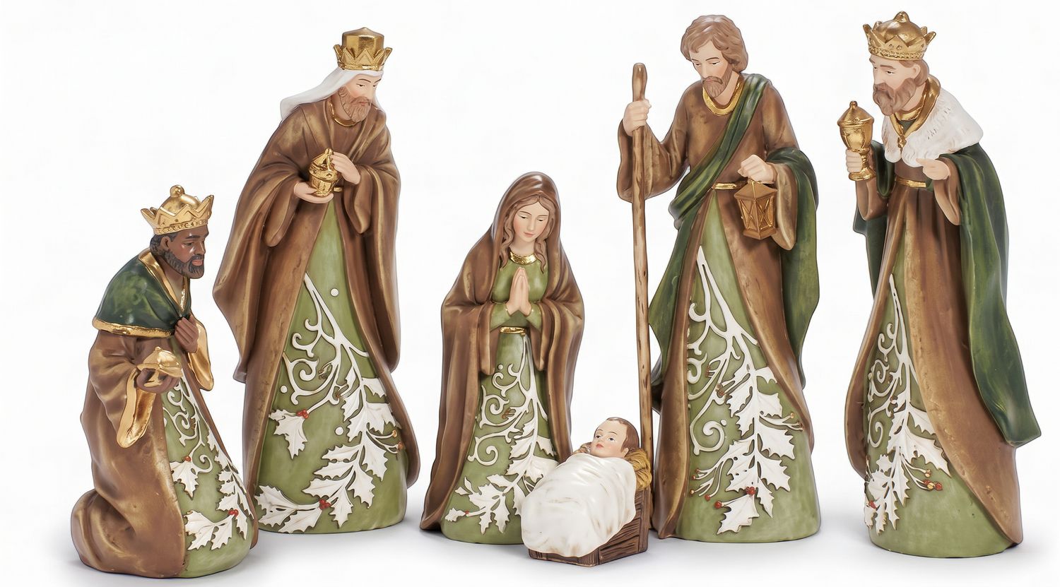 22.8cm/9" Green Nativity With Leaf (S/6)
