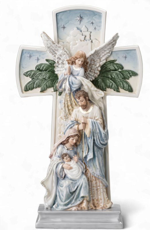 27.9cm/11" Holy Family &amp; Angel Figure On Cross