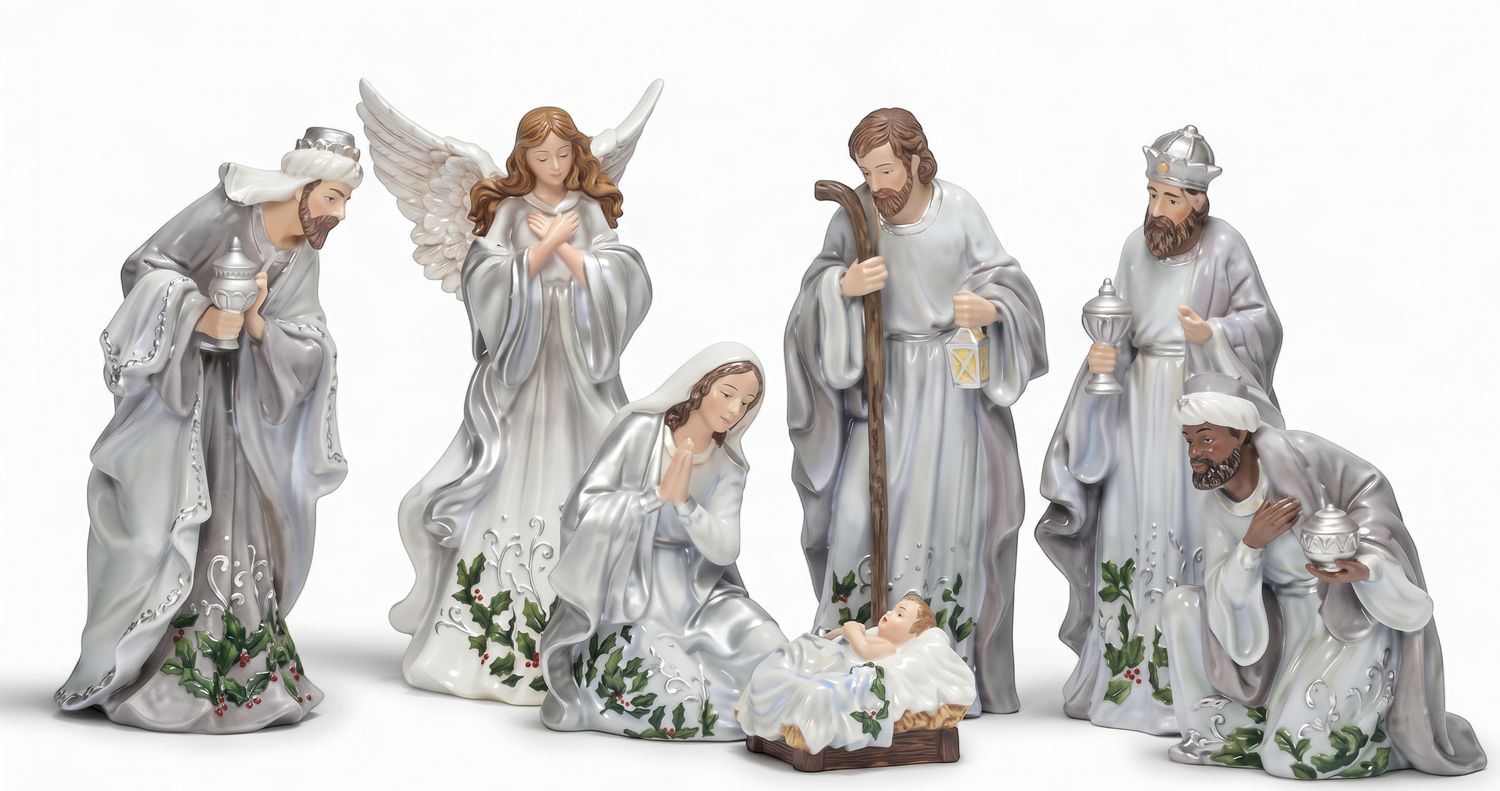 25.4cm/10" White And Silver Nativity (S/7)