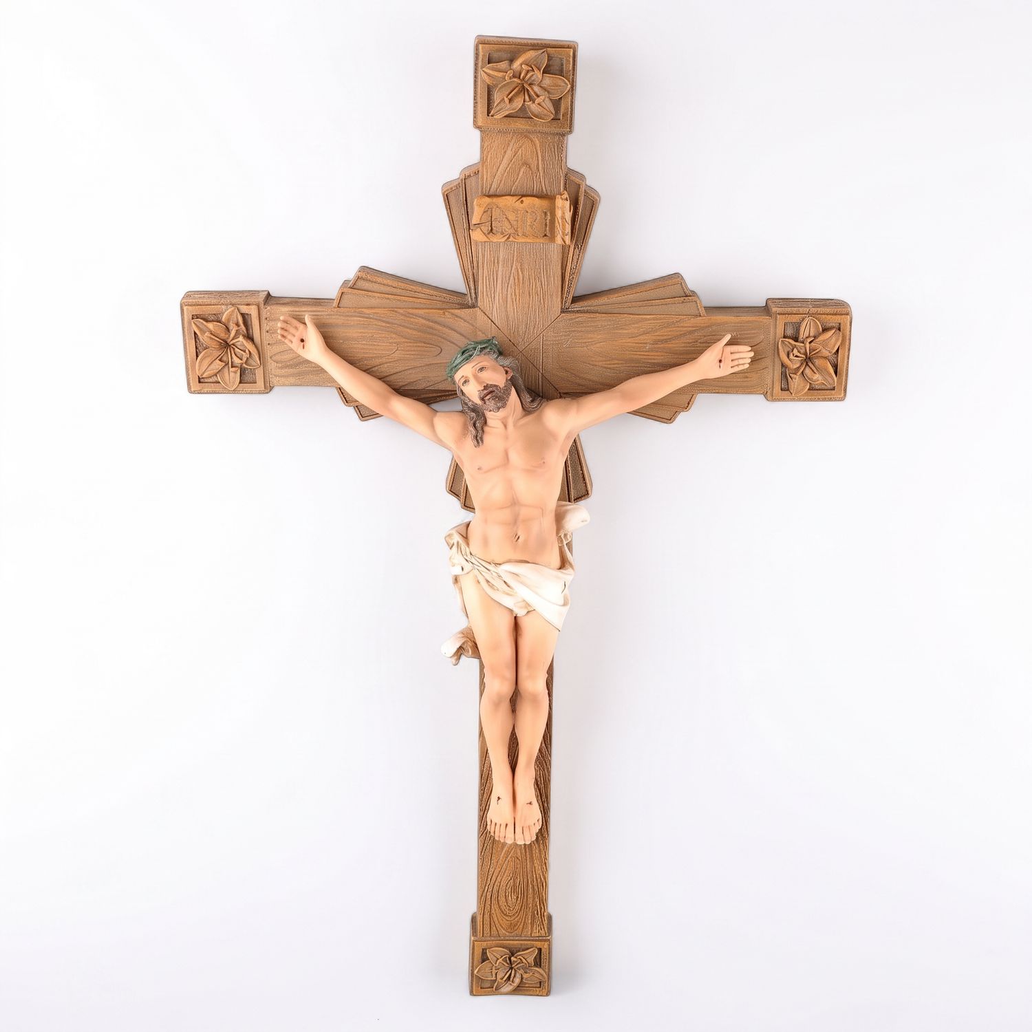 Detailed Jesus Crucifix with Ornate Wooden Cross 48.5cm