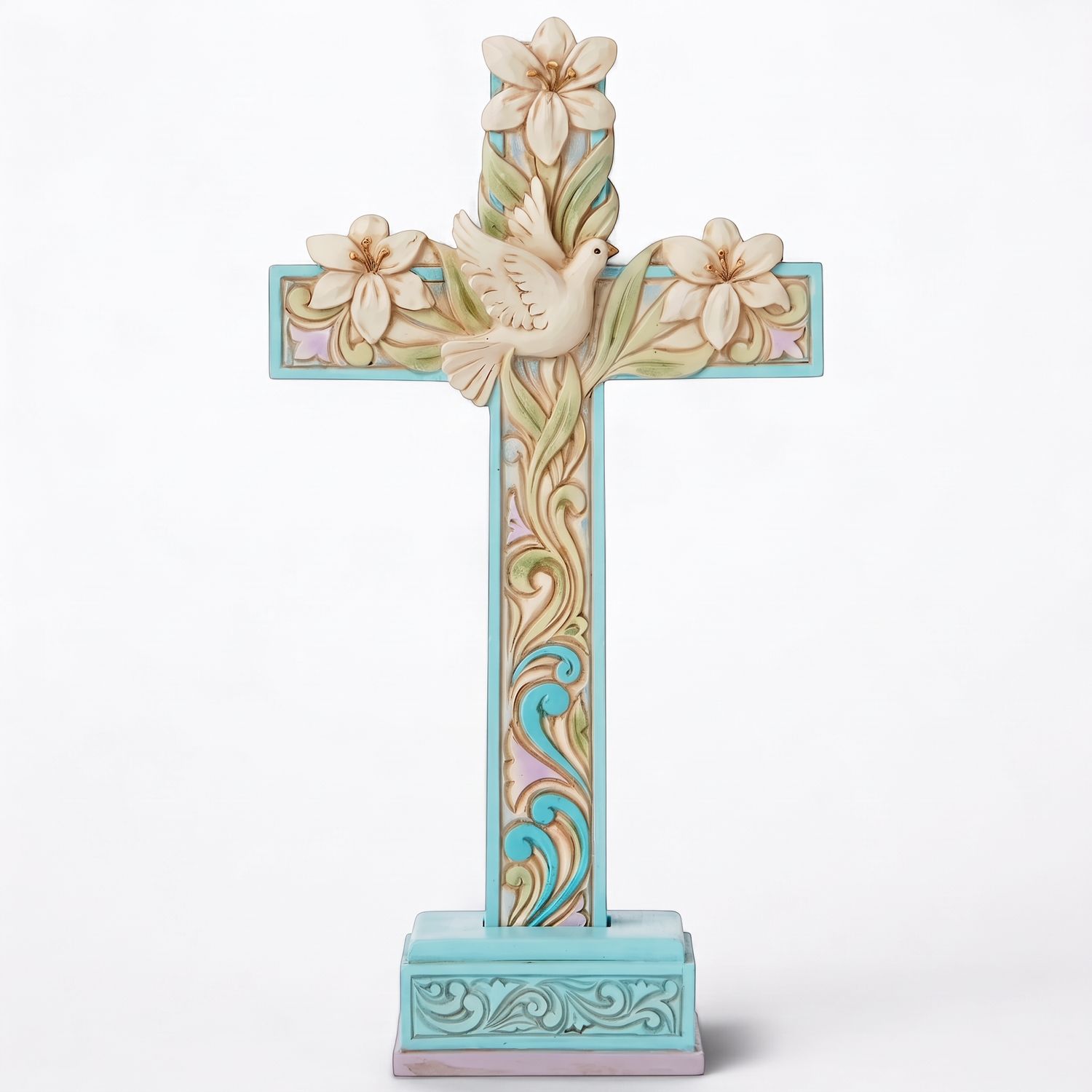 Holy Spirit Dove Cross with Flowers 19cm