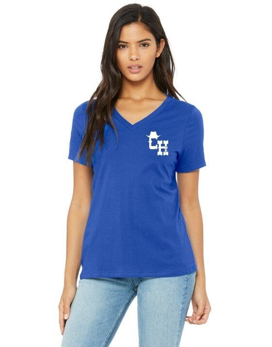 Floof Ninja Womens  V-Neck Relaxed Fit Cotton T-shirt - Royal Blue