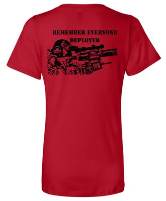 Remember Everyone Deployed Ladies' V-Neck Relaxed Fit Cotton T-shirt Remember Everyone Deployed Ladies' V-Neck Relaxed Fit Cotton T-shirt