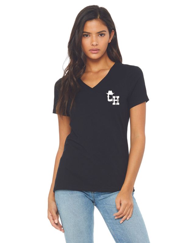 Floof Ninja Ladies  V-Neck Relaxed Fit Cotton T-shirt - Black