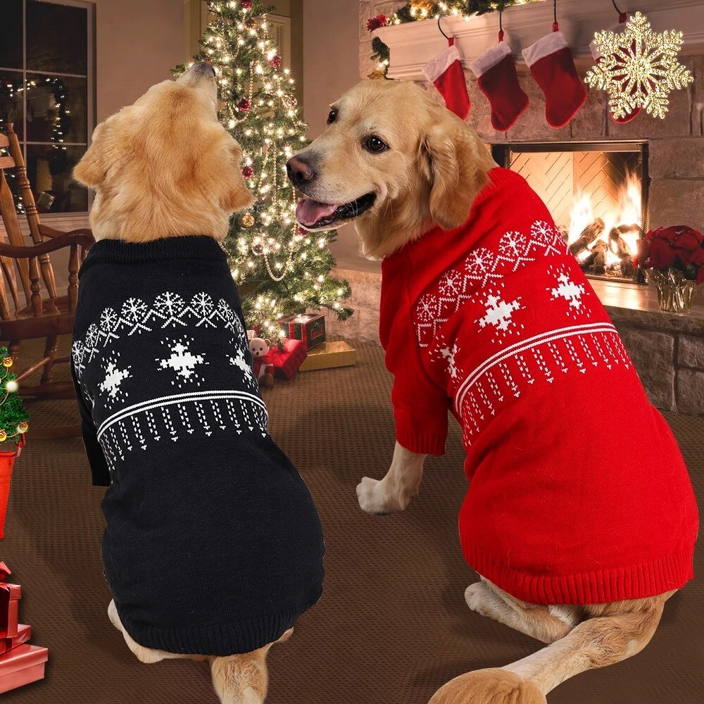 HOOPET Snowflake Warm Red Sweater For Big Dogs