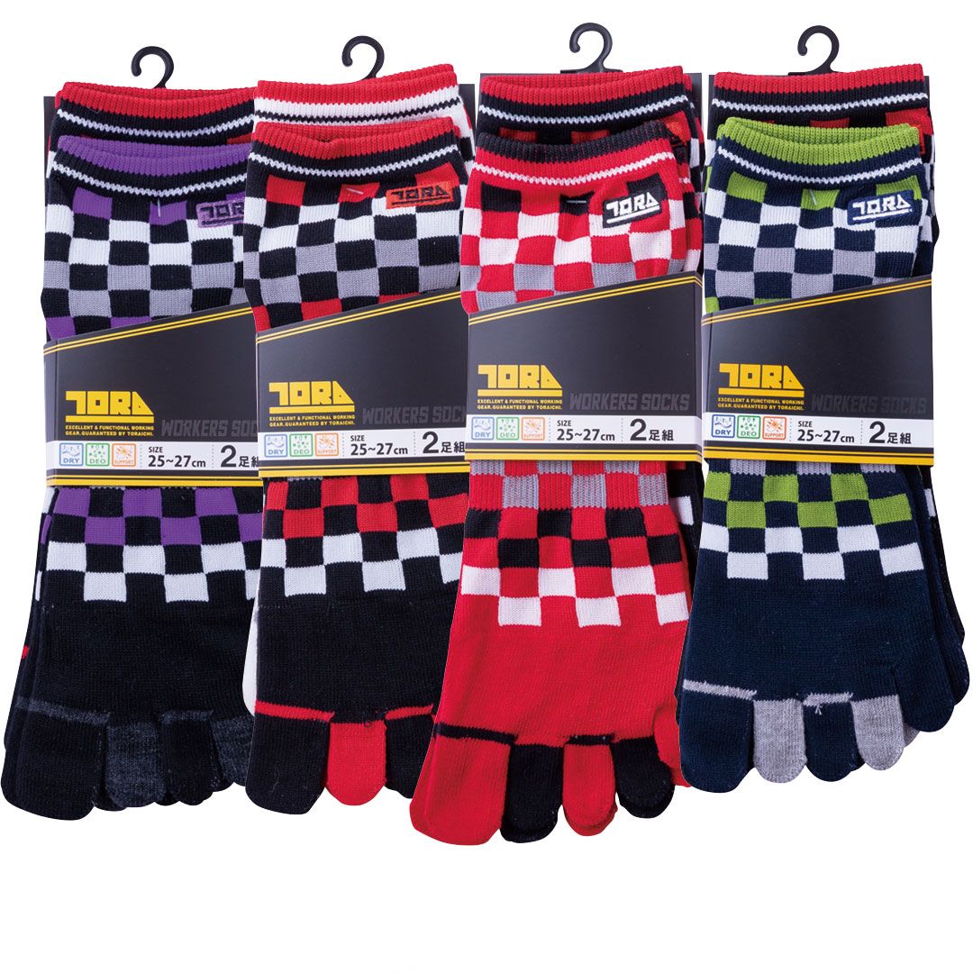 0108-909 Short-length 5-toe Socks (Checkered Pattern) Set of 8 Pairs