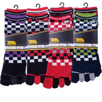 0108-909 Short-length 5-toe Socks (Checkered Pattern) Set of 8 Pairs