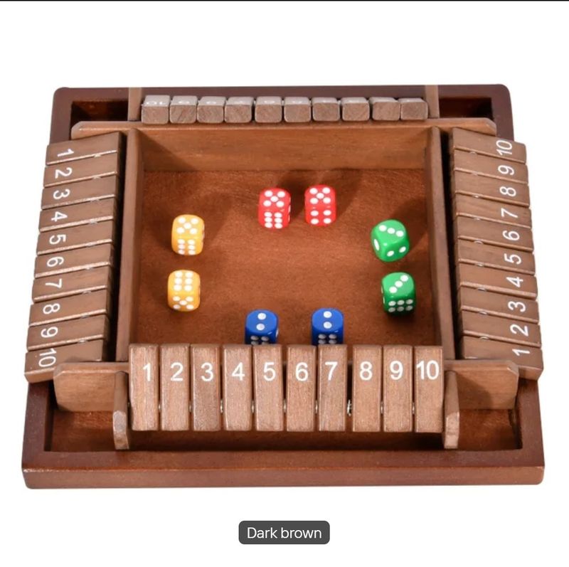 Shut the Box – 4 Player Wooden Dice Game (Dark Brown/Light Brown)
