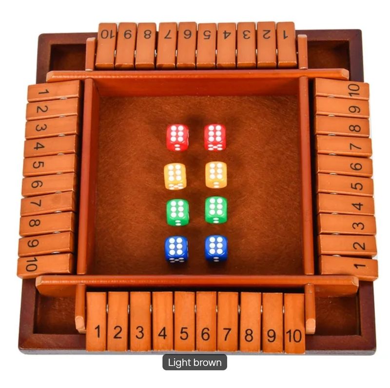Shut the Box – 4 Player Wooden Dice Game (Dark Brown/Light Brown)
