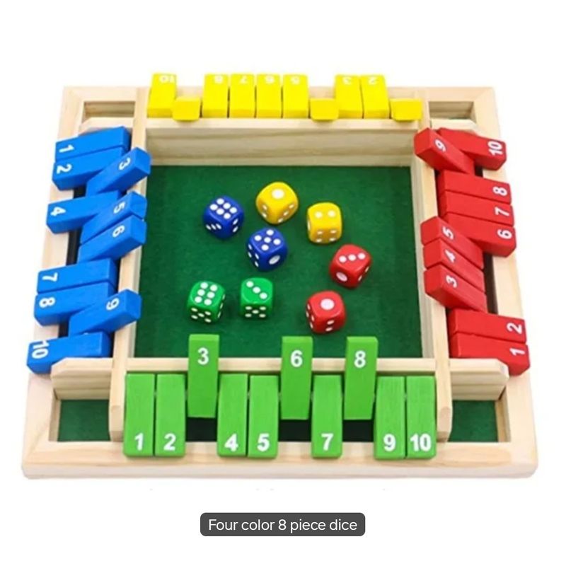 Shut the Box – 4 Player Wooden Dice Game (Red/Green/Coloured)