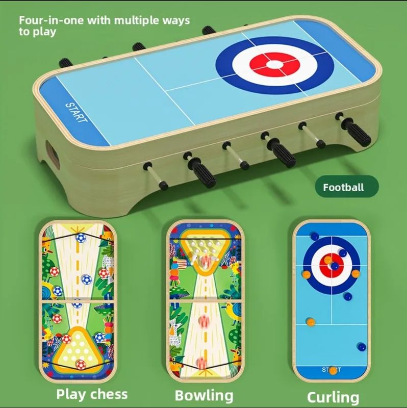 4-in-1 Portable Mini Sports Game – Football, Bowling, Curling &amp; Sling Futsal