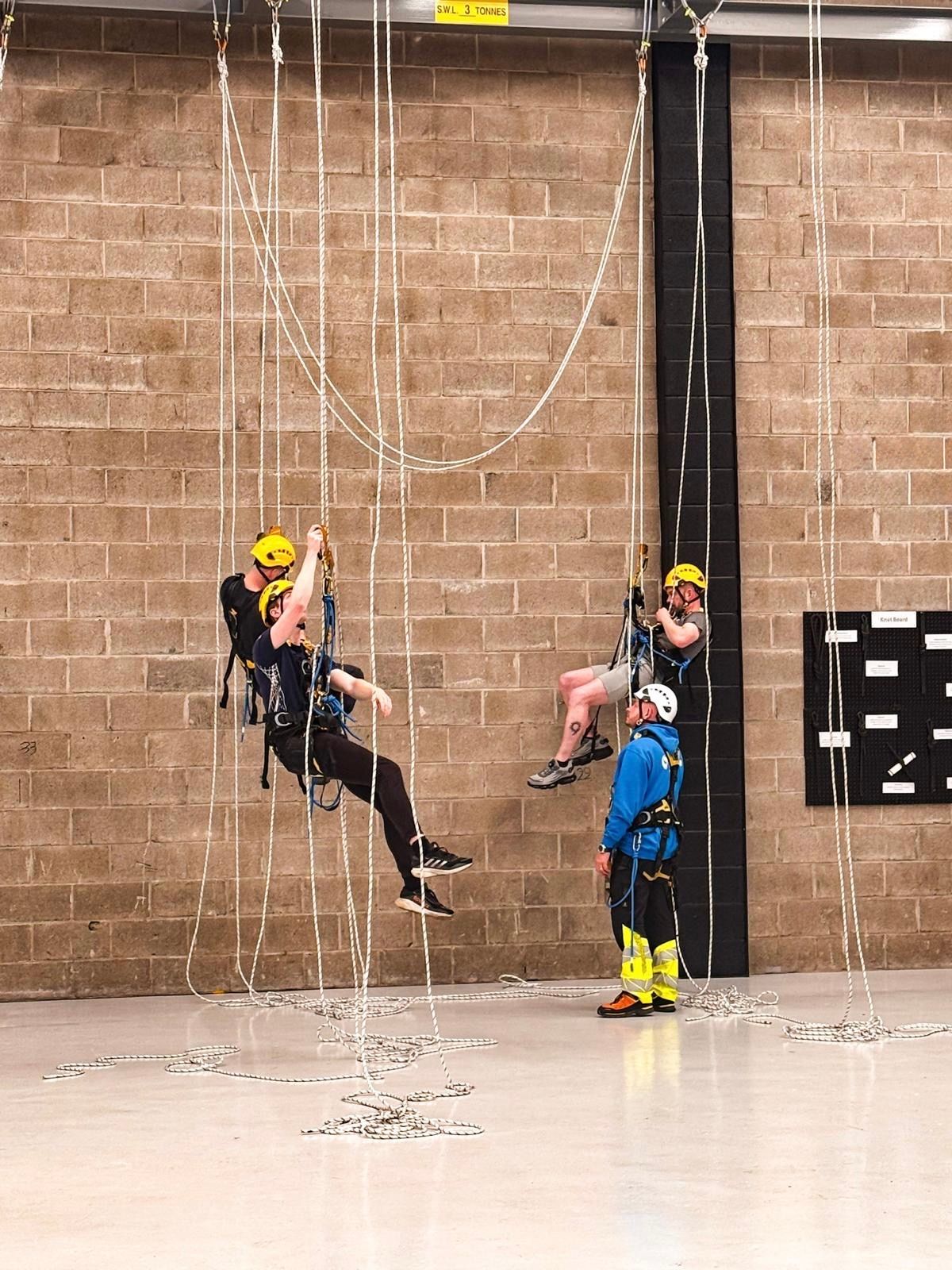 Rope access taster day participants trying practical rope techniques at Dangle Academy in Belfast
