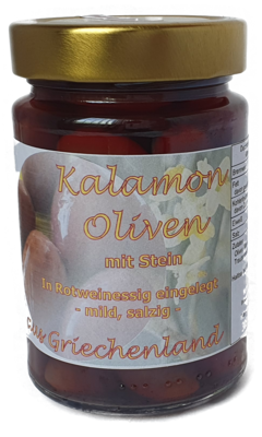 Kalamon Oliven in Rotweinessig - Mild salzig
