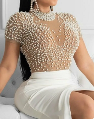 See Through Tull Beaded Dress