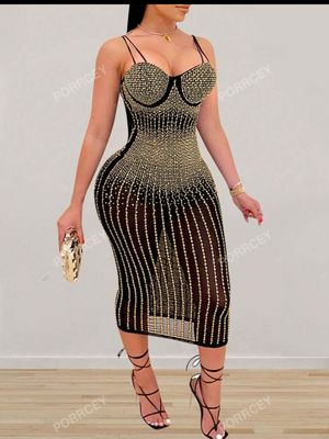 Rhinestone Studded Detail Bustier Cami Bodycon Dress