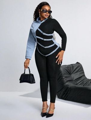 Plus Size Fashion Asymmetrical Hollow Asymmetrical Denim Jacket