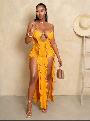 Ruffle Hem Split High Low Cami Dress