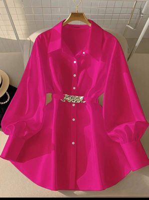 Front Button Long Sleeve Metal Decor Casual Shirt