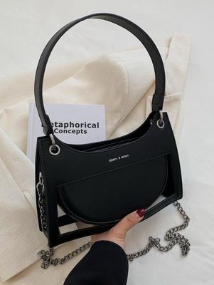 Letter Graphic Bag Fashionable Chain Zipper PU