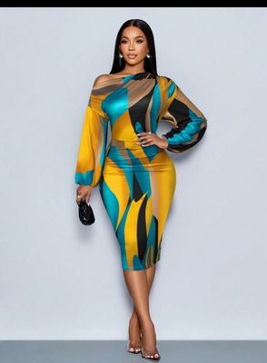 Off Shoulder Long Sleeve Knitted Hip Cover Dress