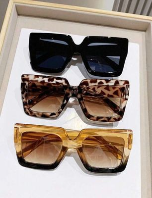 3 Pairs Retro Square Oversized Leopard Print Boho Style Plastic Glasses Set