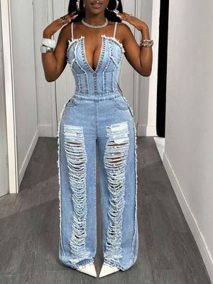 Sexy Denim Suspender Jumpsuit