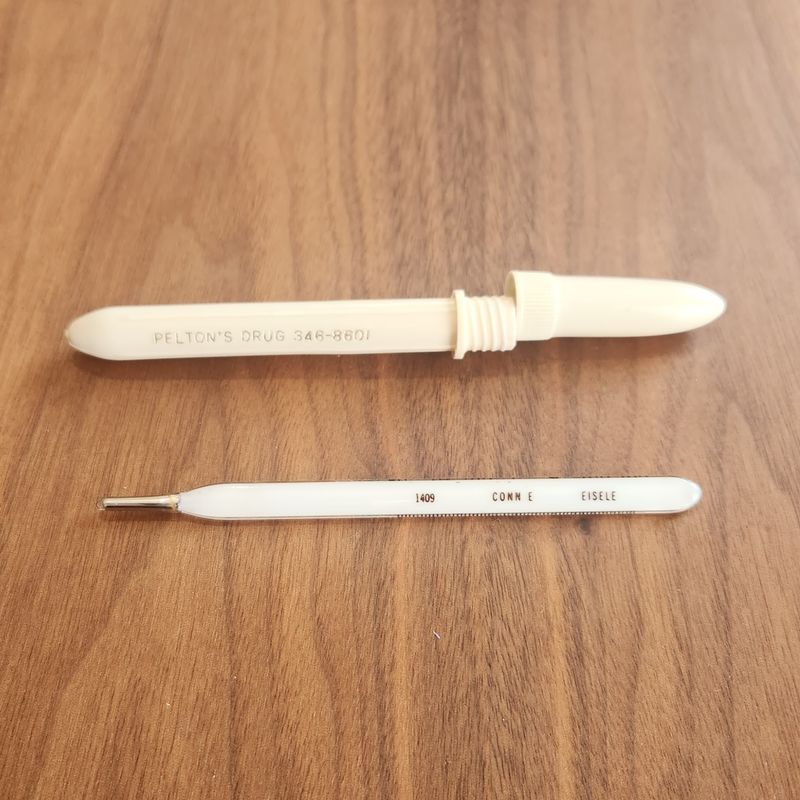 Eisele & Co. Flat Oral Mercury Thermometer w/ White Pelton’s Drug Case