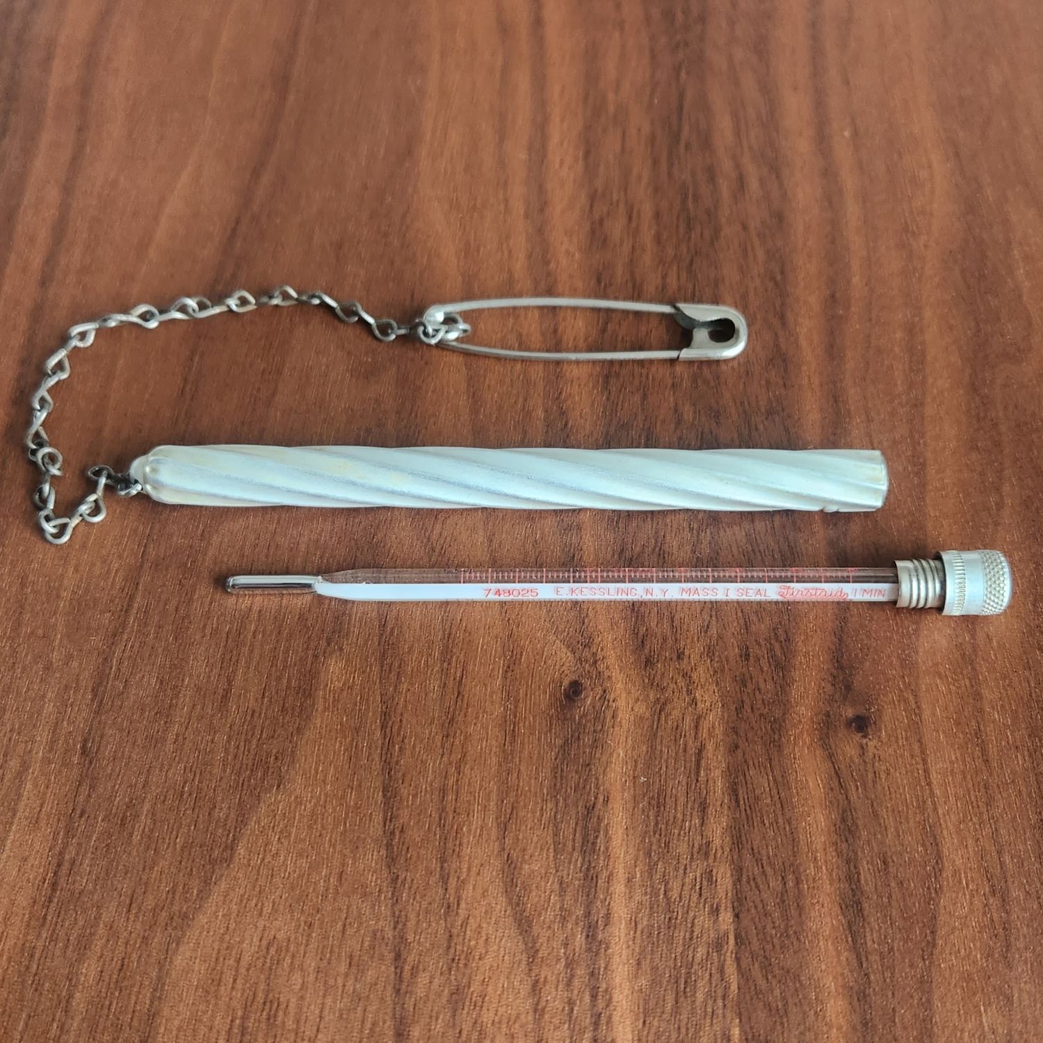 E. Kessling “Firstaid” Oral Fever Thermometer – Aluminum Safety Case with Chain & Pin E. Kessling “Firstaid” Oral Fever Thermometer – Aluminum Safety Case with Chain & Pin