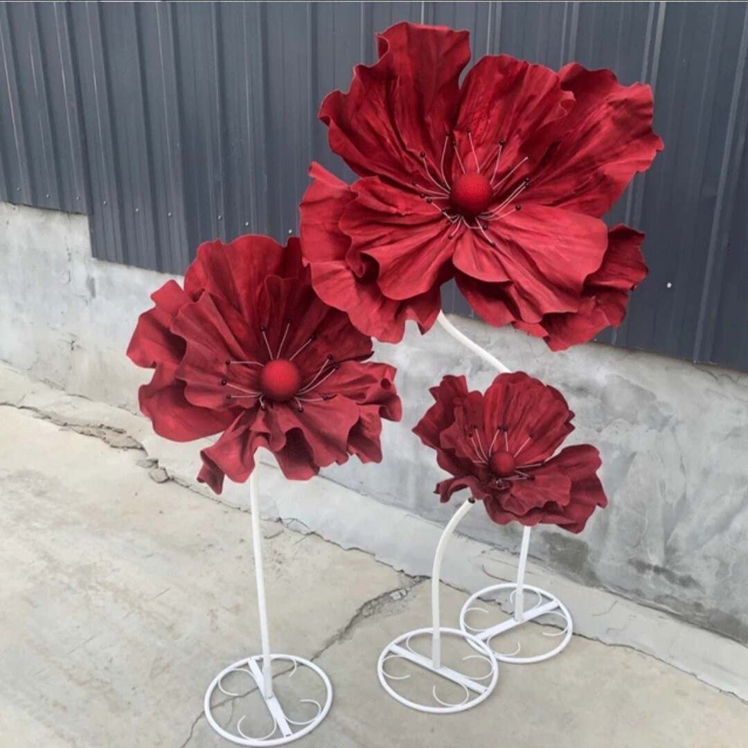 Set of 3 - Burgundy Flowers