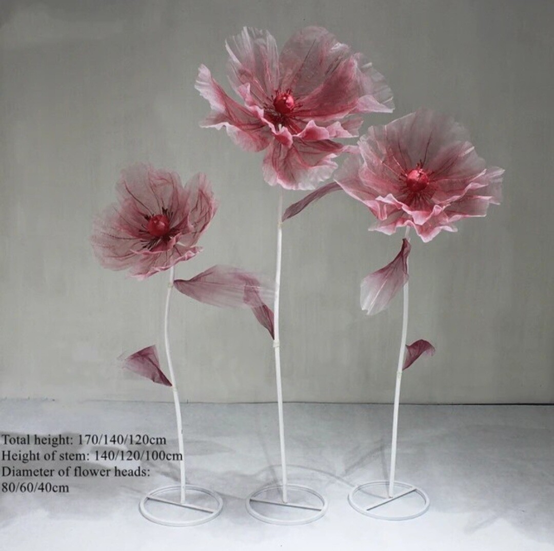 Set of 3 Red Sheer Flowers