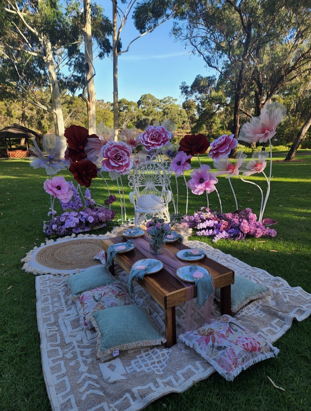 Picnic Setting with Giant Flowers Included
