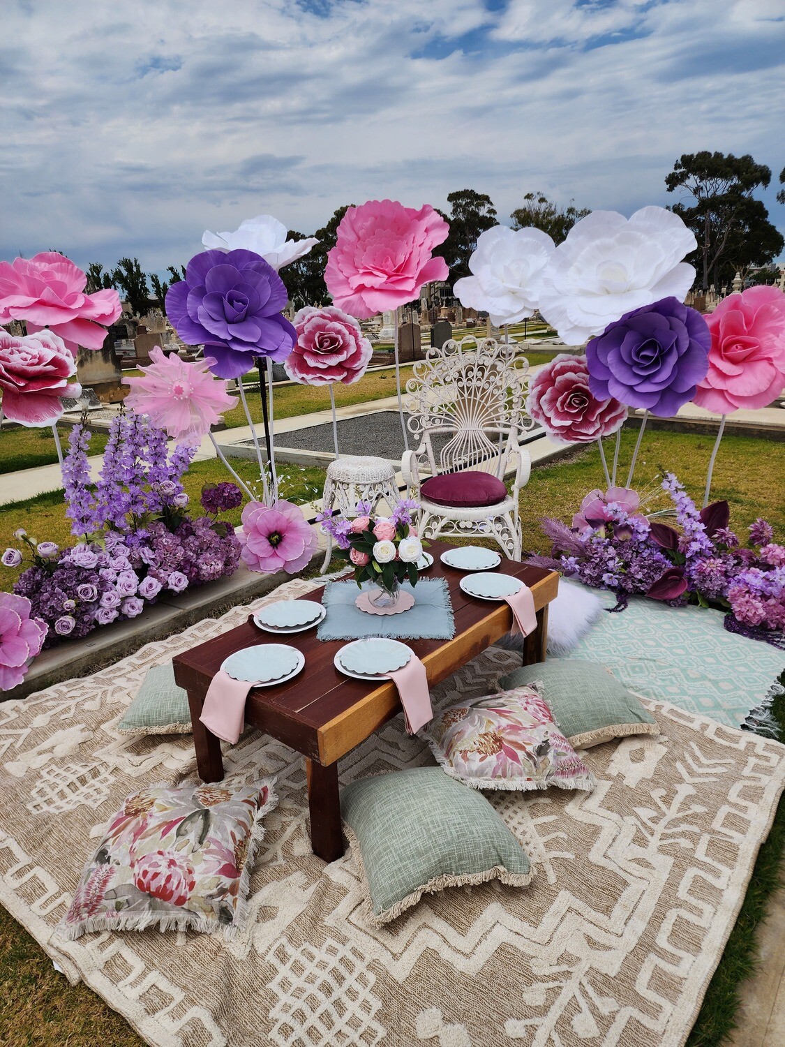 Picnic Setup with Giant Flowers Included