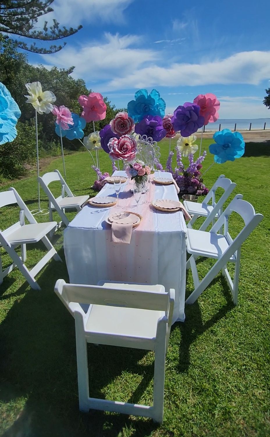 Table &amp; Chair setting and Giant Flowers